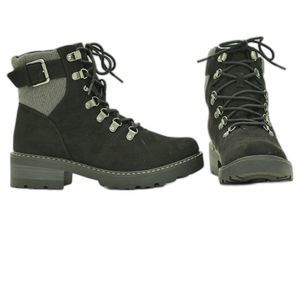 Black and Gray Lace Up Womens Combat Boots with Memory Foam Insole Size 6.5